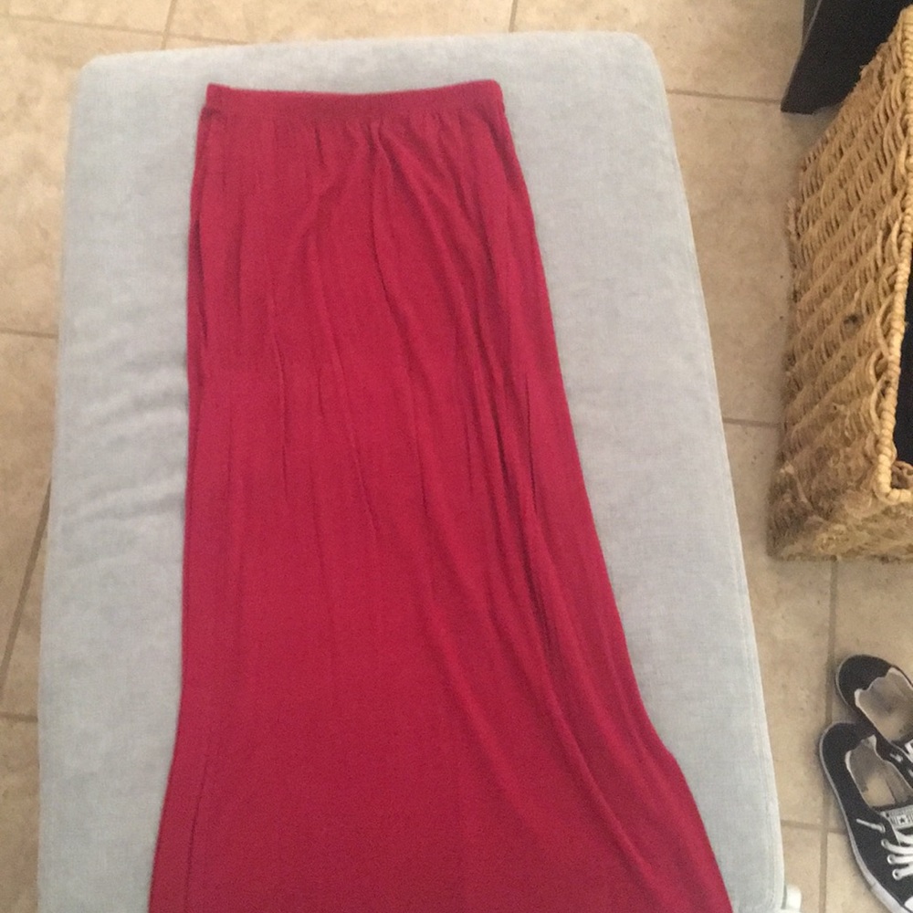 Maxi length red skirt
